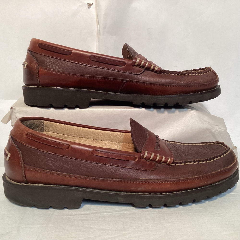Handsewn L.L. Bean Allagash Bison Brown Leather Penny Loafers Men’s Size 10 1/2 - Picture 3 of 10